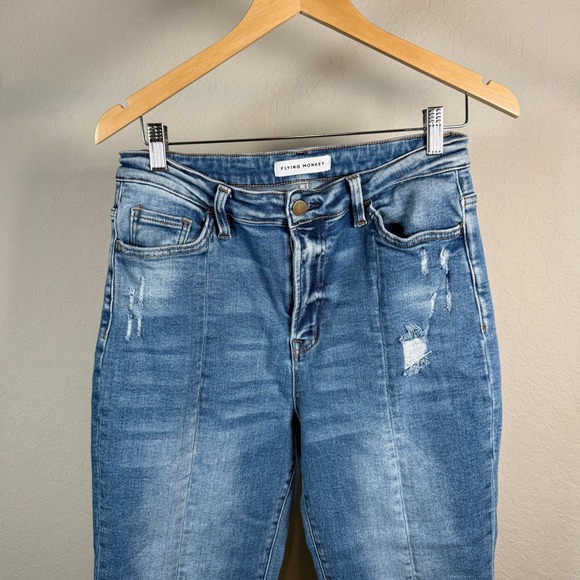 Flying Monkey High Rise Cropped Jeans Distressed Raw Hem Women's Size 30 - Picture 3 of 9